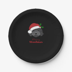 Christmas Black Cockapoo, Cavapoo, Cavoodle, Merry Paper Plate