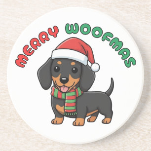Christmas Black Dachshund Coaster: Merry Woofmas Coaster