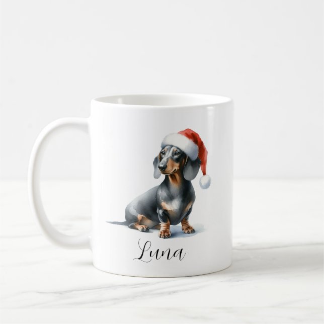 Christmas Black Dachshund Dog Hat Coffee Mug (Left)