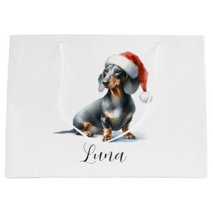 Christmas Black Dachshund Dog Hat Gift Bag