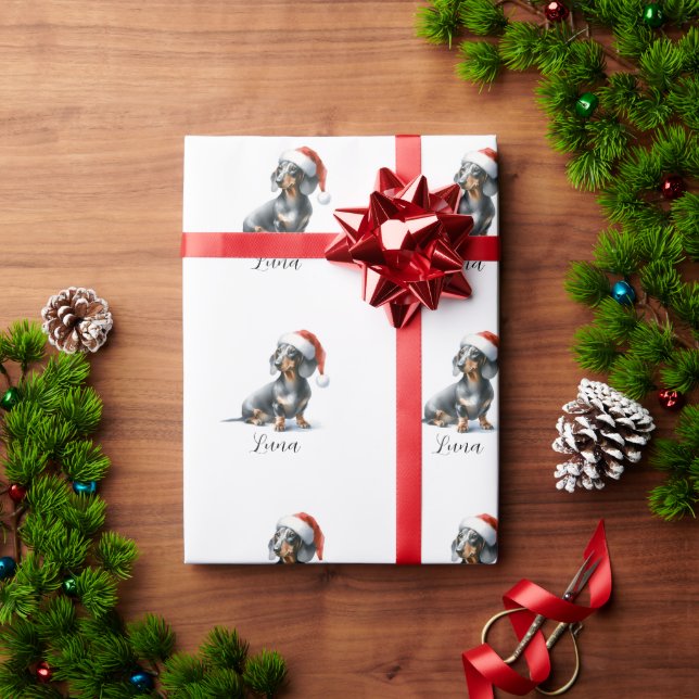 Christmas Black Dachshund Dog Hat Wrapping Paper (Holiday Gift)