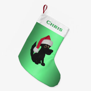 Christmas Black Dog Green Personalized Small Christmas Stocking