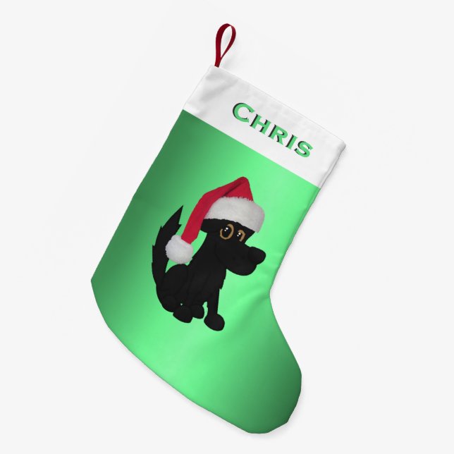 Christmas Black Dog Green Personalized Small Christmas Stocking (Front (Hanging))