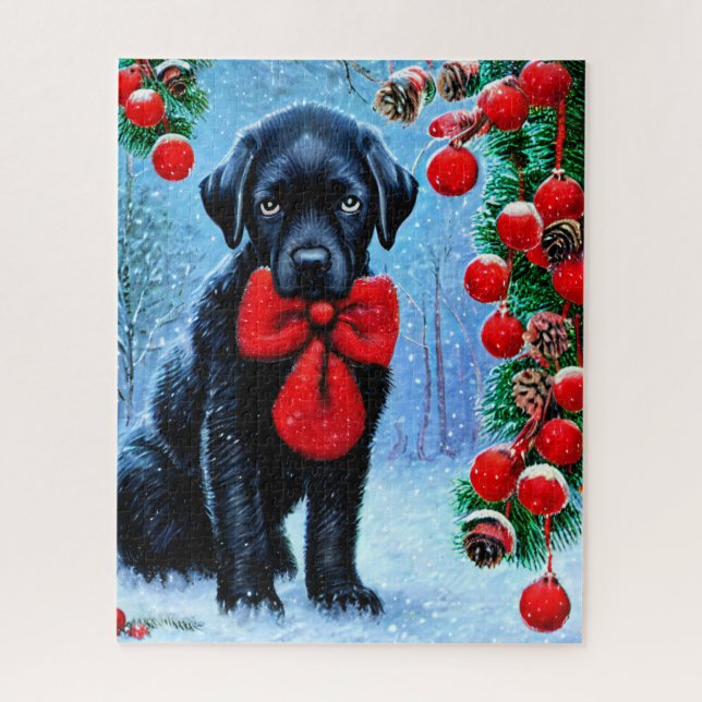 Christmas Black Dog Puzzle (Vertical)
