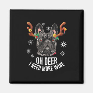 Christmas Black French Bulldog Deer Antlers Wine L Magnet