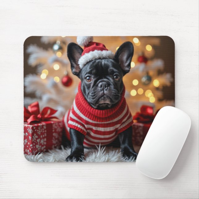 Christmas Black French Bulldog Mouse Pad (With Mouse)