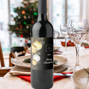 Christmas black gold bauble team photo logo wine label
