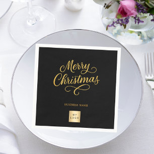 Christmas black gold business logo napkin