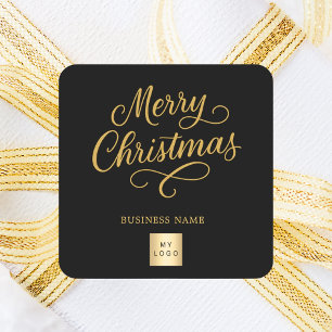 Christmas black gold business logo square sticker