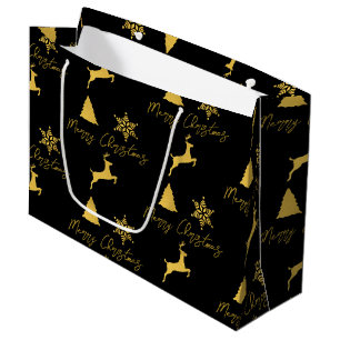 Christmas Black & Gold Pattern  Large Gift Bag