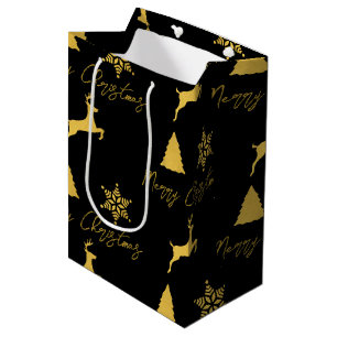 Christmas Black & Gold Pattern Medium Gift Bag