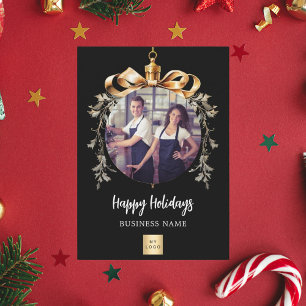 Christmas black gold team photo logo holiday card