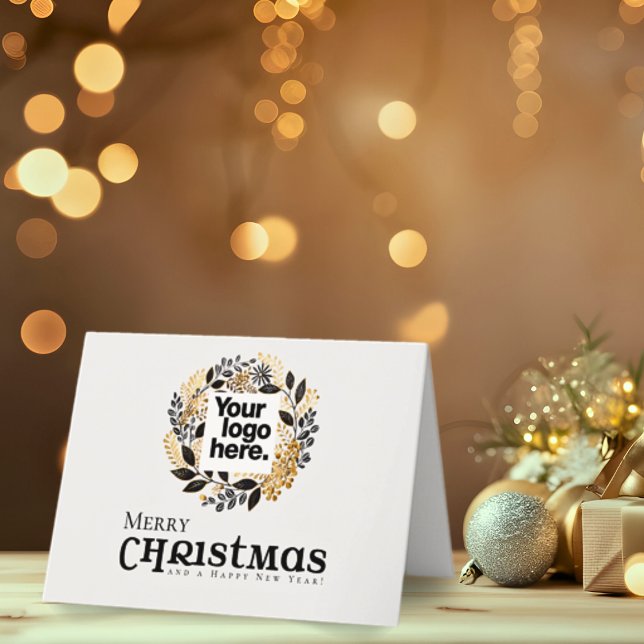 Christmas Black Gold Wreath Business Holiday Card (Creator Uploaded)