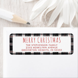 Christmas Black Gray Plaid Return Address