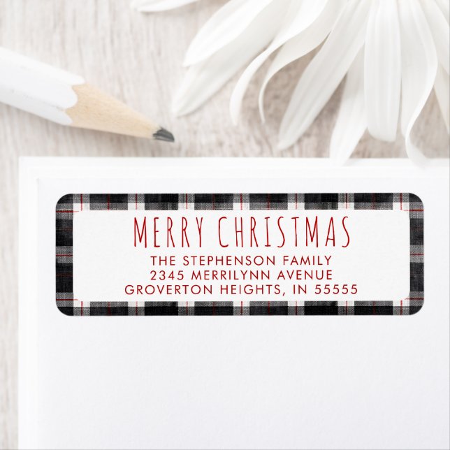 Christmas Black Grey Plaid Return Address (Insitu)