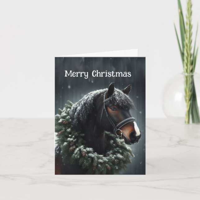  Christmas Black Horse Wreath  Card (Front)