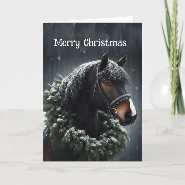  Christmas Black Horse Wreath  Card (Front)