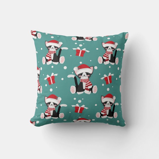 Christmas Black Kitty Pattern Throw Pillow (Front)