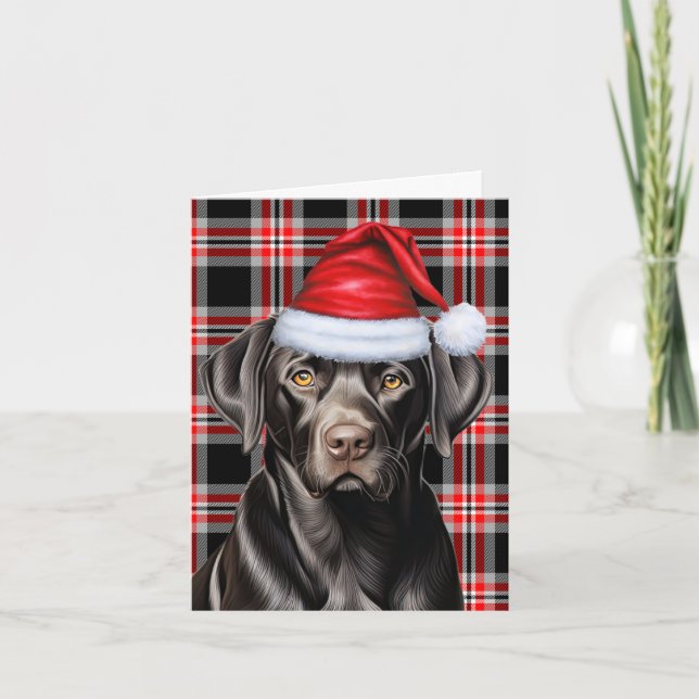 Christmas Black Lab and Red Holiday Plaid Card (Front)