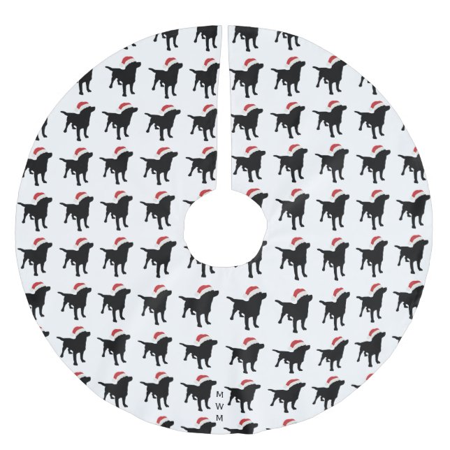 Christmas Black Lab Dog wearing Santa Claus Hat Brushed Polyester Tree Skirt (Front)