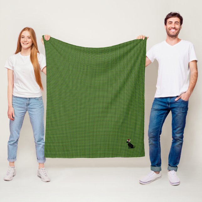 Christmas Black Lab Green Gingham Pattern Festive Fleece Blanket (In Situ)