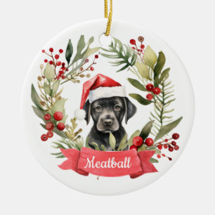 Christmas Black Lab Personalized  Ceramic Ornament