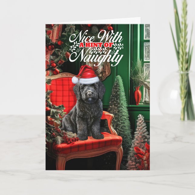 Christmas Black Labradoodle Dog Naughty or Nice Holiday Card (Front)