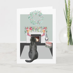 Christmas Black Labrador Dog Fireplace Scene Card