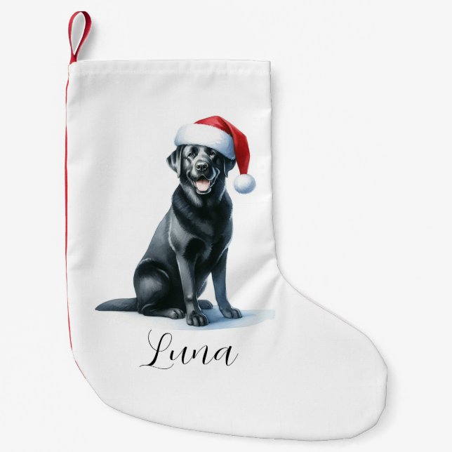 Christmas Black Labrador Dog in Santa Hat Stocking (Front)
