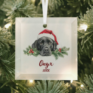 Christmas Black Labrador Glass Ornament
