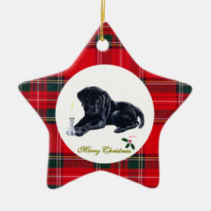 Christmas Black Labrador Puppy Tartan Ceramic Ornament