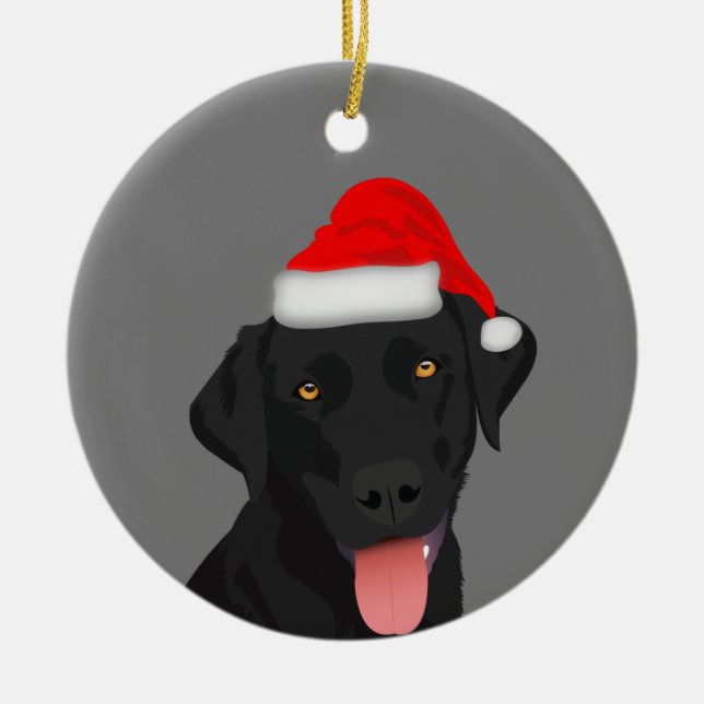 Christmas Black Labrador Retriever Ceramic Ornament (Front)