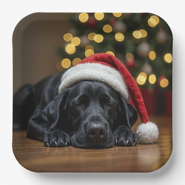 Christmas Black Labrador Retriever Paper Plate (Front)