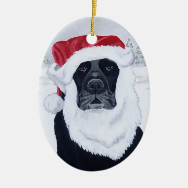 Christmas Black Labrador Santa Ceramic Ornament (Front)