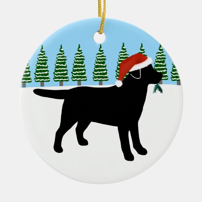 Christmas Black Labrador Santa Hat Ceramic Ornament (Front)