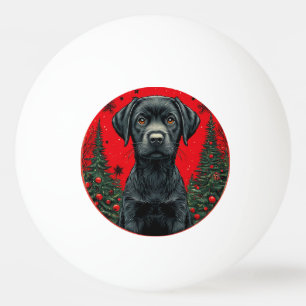 Christmas Black Labrador With Festive Trees Ping Pong Ball