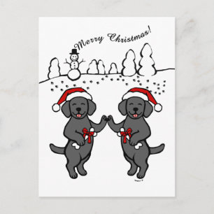 Christmas Black Labradors Cartoon Holiday Postcard