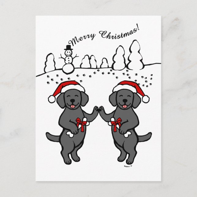Christmas Black Labradors Cartoon Holiday Postcard (Front)