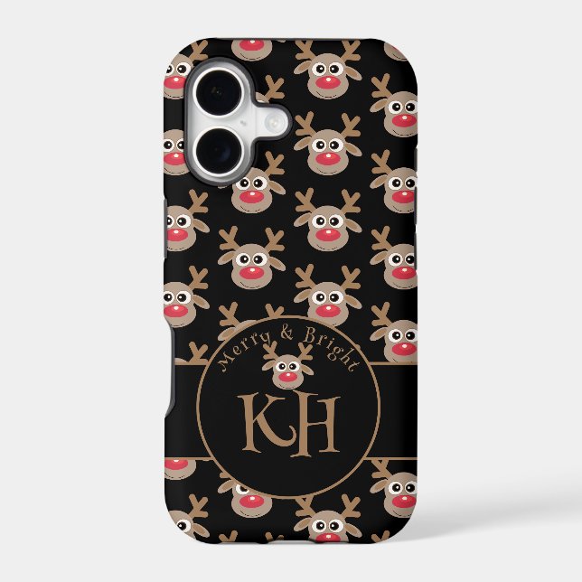 Christmas Black Monogram Cute Reindeer Pattern (Back)