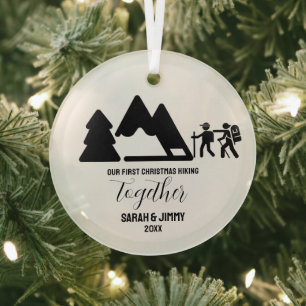 Christmas Black Mountain Adventure Outdoor Couple Glass Ornament