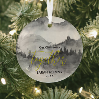 Christmas Black Mountain Adventure Outdoor Couple Glass Ornament