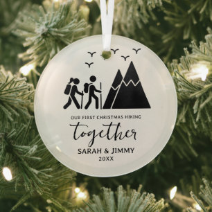 Christmas Black Mountain Adventure Outdoor Couple Glass Ornament