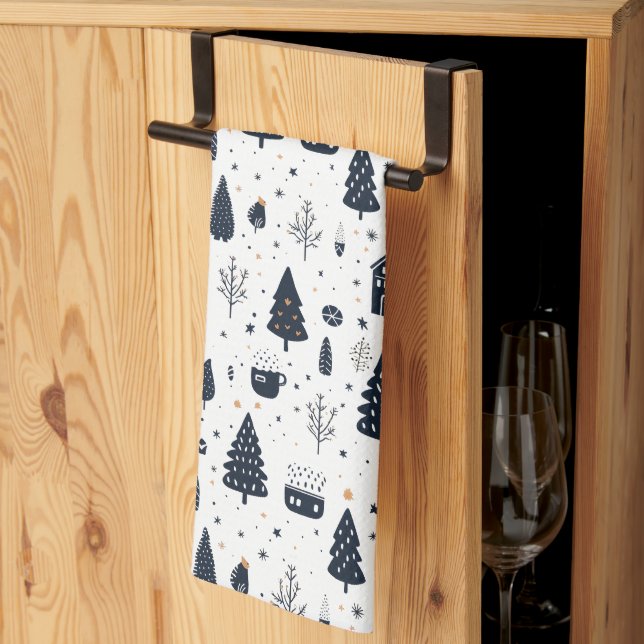 Christmas Black Neutral Modern Minimal Holiday Kitchen Towel (Thirds Fold)