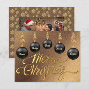 Christmas Black Ornaments family Photo golden Holiday Card