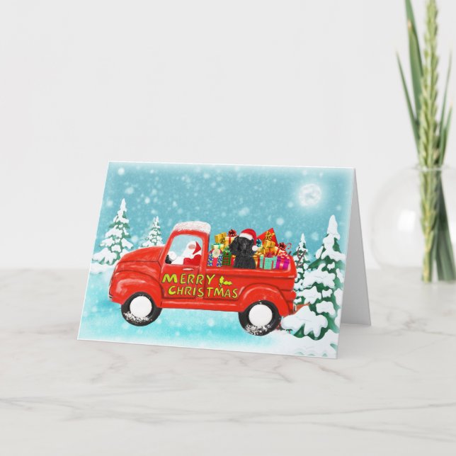 Christmas Black Poodle gifts delivery truck Card (Front)