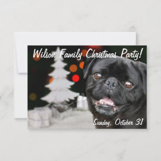 Christmas Black Pug party invitation