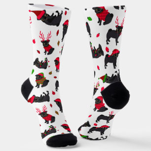 Christmas Black Pugs White Socks