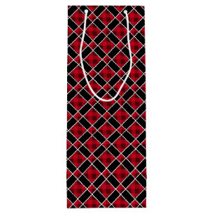 Christmas black & red chequered wine gift bag