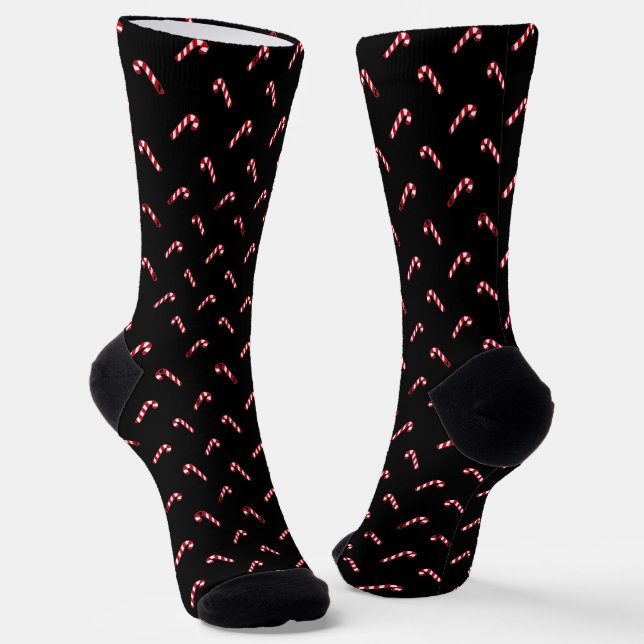 Christmas black red white cute candy cane pattern socks (Angled)