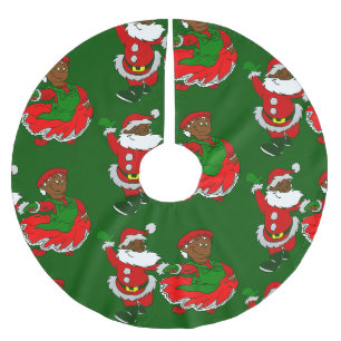 christmas black santa claus wife brushed polyester tree skirt